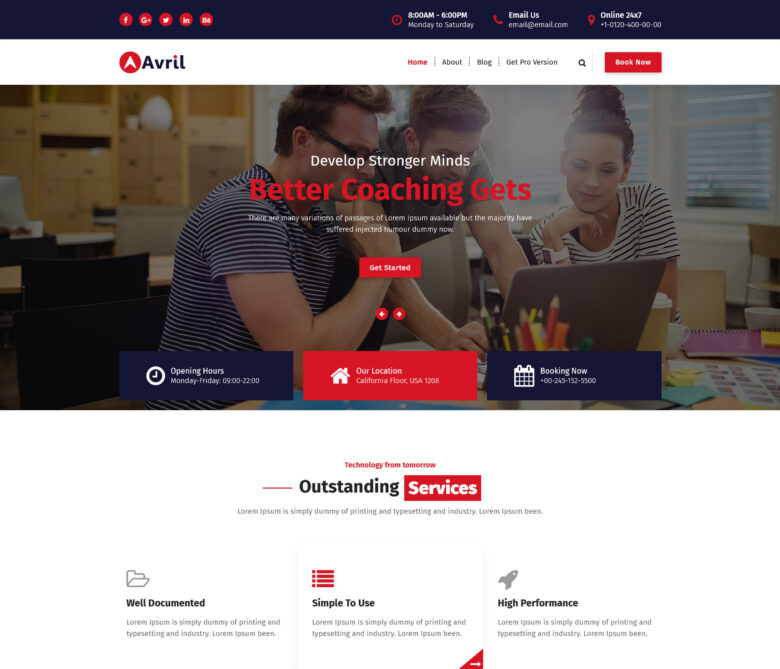 avril free business wordpress theme