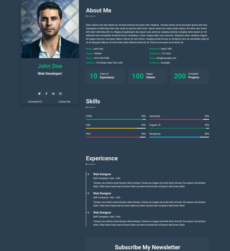 DarkCV Bootstrap CV Resume Template